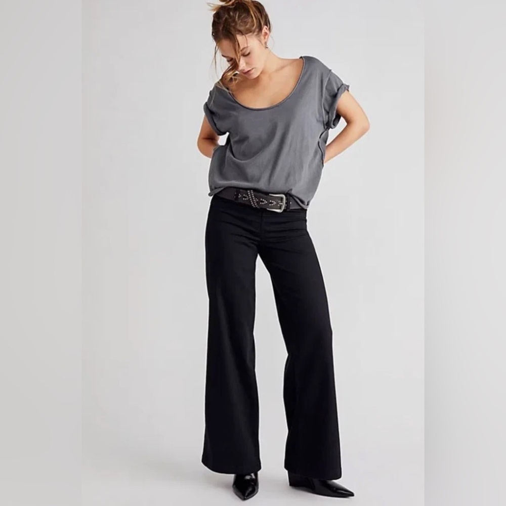 We The Free Playa Pull-On Wide Leg Black Denim Jeans Stretch Size M